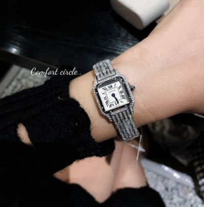 Cartier Stainless Steel 27*37MM Quartz Movement Single-Row Diamond Women's Watch